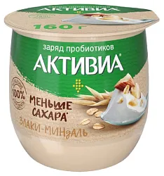 Биойогурт АКТИВИА термостатный злаки миндаль бзмж 1.7% 160г