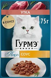 Корм для кошек ГУРМЭ Перл Нежное филе в соусе с уткой для взрослых кошек 75г