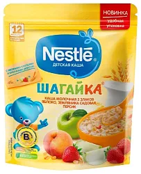 Каша НЕСТЛЕ Шагайка 5 злаков яблоко земляника персик молочная бзмж м/у 200г
