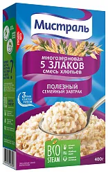 Хлопья МИСТРАЛЬ Смесь 5 злаков карт/уп 400г