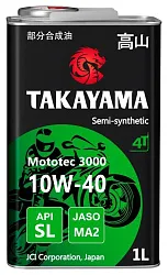 Масло ТАКАЙАМА Мототек 3000 4Т 10W40 SL JACO МА-2 ж/б 1л