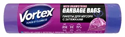 Пакеты для мусора ВОРТЕКС с затяжкой фиолетовые 35л 15шт