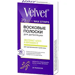 Восковые полоски ВЕЛЬВЕТ Алоэ и витамин Е для чувствительной и сухой кожи 20шт