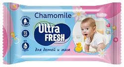 Влажные салфетки УЛЬТРА ФРЕШ Ромашка для детей и мам 15шт