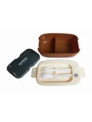 Ланч-бокс ГУРМЭ с приборами коричневый 1.1л