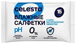 Влажные салфетки СЕЛЕСТА с антибактериальным эффектом 15шт