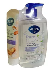 Промо-набор АУРА жидкое мыло для всей семьи 500мл+крем для рук питательный 75мл