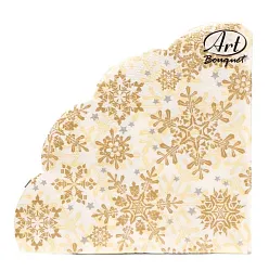 Салфетки АРТ БУКЕТ Золотые снежинки на бежевом рондо 3сл 12шт