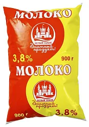 Молоко БЕЛЫЙ ЗАМОК цельное отборное бзмж 3.8% т/пак 900г