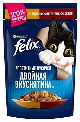 Корм для кошек ФЕЛИКС Двойной вкус с индейкой и печенью 85г