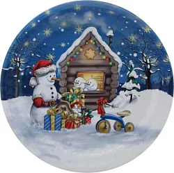 Поднос жестяной НАТАМ Снеговики в избушке 25.7х3см арт.86136