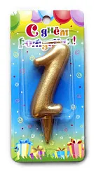 Свеча тортовая СФЕРА цифра 1 золото