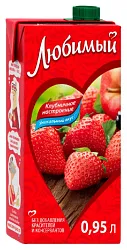 Напиток сокосодержащий ЛЮБИМЫЙ Клубничное настроение яблоки клубника черноплодная рябина 0.95л