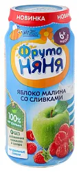 Пюре ФРУТОНЯНЯ яблоко малина сливки бзмж ст/б 250г