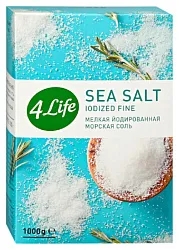 Соль морская 4ЛАЙФ мелкая йодированная 1кг