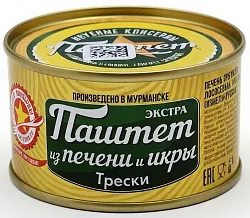 Паштет ВКУСНЫЕ КОНСЕРВЫ из печени и икры трески ж/б ключ 120г