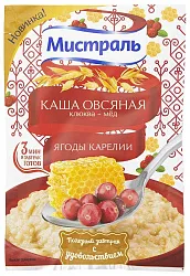 Каша овсяная МИСТРАЛЬ ягоды Карелии клюква мед м/у 40г