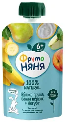 Пюре ФРУТОНЯНЯ яблоко груша банан персик с йогуртом бзмж м/у 90г