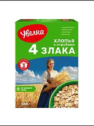 Хлопья УВЕЛЬСКИЕ КРУПЫ 4-х зерновые с отрубями м/у 350г
