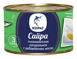 Сайра КОРАТ натуральная с д/м ж/б 250г
