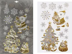 Наклейки витражные ТАМ-ТАМ Новогоднее настроение золото и серебро 29*41см арт.JZ060419-1