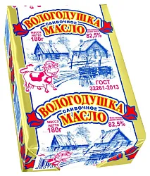 Масло сладко-сливочное ВОЛОГОДУШКА Традиционное бзмж фольга 82.5% 180г