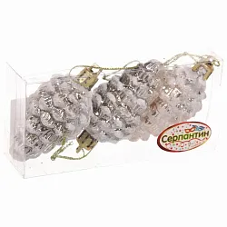 Елочная игрушка СЕРПАНТИН Шишечки в инее шампань 3шт