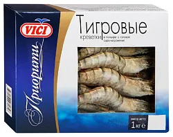 Креветки ВИЧИ Тигровые неочищенные глазурь 15% б/г с/м 1кг