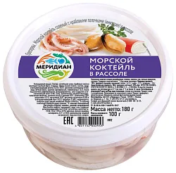 Морской коктейль МЕРИДИАН с крабовыми палочками в рассоле 180г