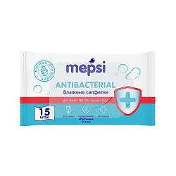 Влажные салфетки МЕПСИ антибактериальные 15шт