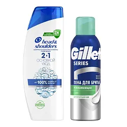 ПН ХЕД&ШОЛДЕРС Шампунь-бальзам основной уход 2в1 200мл+пена для бритья успокаивающая ЖИЛЛЕТ Сириес 200мл