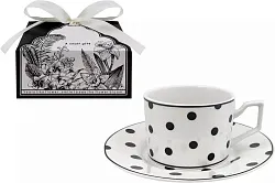 Чайная пара НАТАМ Блэк&Уайт чашка 250мл с блюдцем в горох арт.GFSBWP-2