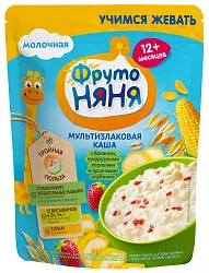 Каша ФРУТОНЯНЯ мультизлаковая банан клубника кукурузные хлопья молочная бзмж м/у 200г