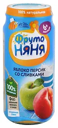 Пюре ФРУТОНЯНЯ Неженка яблоко персик сливки бзмж ст/б 250г