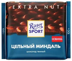 Шоколад РИТТЕР СПОРТ темный с цельным миндалем 100г