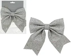 Елочное украшение ТАМ-ТАМ Бант с блестками серебро 18*2*18см арт.HD13588-2