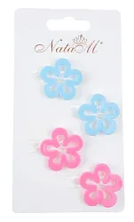 Заколка для волос НАТАМ Цветочки розовые голубые 4шт арт.BV18010A