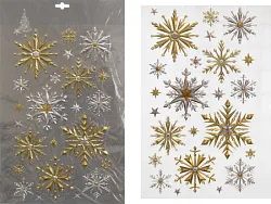 Наклейки витражные ТАМ-ТАМ Снежинки золото и серебро 29*41см арт.JZ053473-1