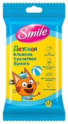 Влажная туалетная бумага СМАЙЛ Три кота для детей 12шт