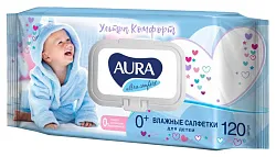 Влажные детские салфетки АУРА с экстрактом Алоэ и витамином Е 120шт
