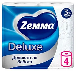 Туалетная бумага ЗЕММА Делюкс Деликатная забота 3сл 4рул