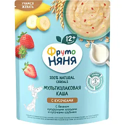 Каша ФРУТОНЯНЯ мультизлаковая банан клубника кукурузные хлопья молочная бзмж м/у 200г