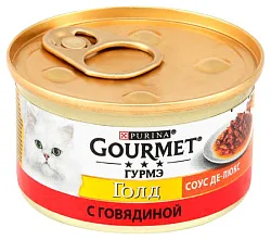 Корм для кошек ГУРМЭ Голд соус делюкс с говядиной 85г ж/б