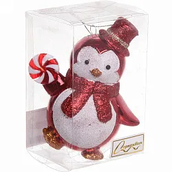 Елочная игрушка СЕРПАНТИН Пингвин с леденцом красная