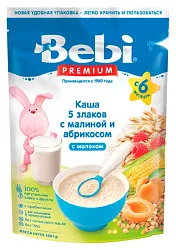 Каша БЕБИ ПРЕМИУМ 5 злаков абрикос малина молочная бзмж м/у 200г