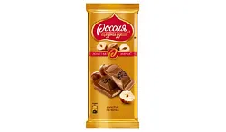 Шоколад РОССИЯ Золотая марка с пастой из фундука и вафельной крошки с печеньем 82г