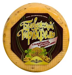 Сыр БЕЛОВЕЖСКИЙ ТРЮФЕЛЬ с пажитником и грецким орехом бзмж 45% 1кг