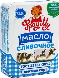 Масло сливочное ФРАУ МУ Крестьянское ГОСТ бзмж 72.5% 180г