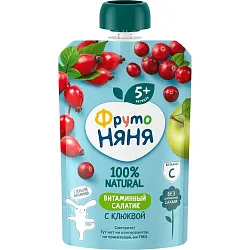Пюре ФРУТОНЯНЯ Витаминный салатик из яблок шиповника и клюквы с сахаром м/у 90г