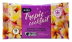 Влажные салфетки АУРА Тропический коктейль антибактериальные 15шт